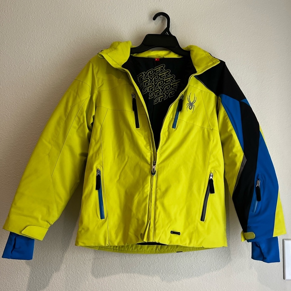 Spyder Kids Ski Jacket | Size 14 | Neon Yellow & Blue Insulated Winter Coat